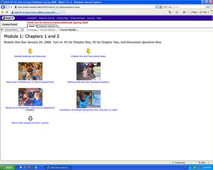Heartland Community College Child 101 Video Project WebCT Learning Management System screenshot (2007)