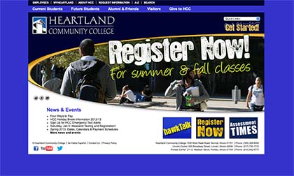 Heartland Community College Fall 2012 Website Homepage screenshot (2012)
