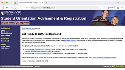 Student Orientation, Advisement & Registration: SOAR Website designed for Heartland Community College (2007)