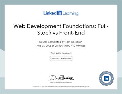 Lynda.com Web Development Foundations: Full-Stack vs Front-End Course (2016)