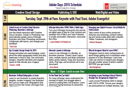 Adobe Days Ascend Training Schedule Chicago, Illinois 2015 (PDF)