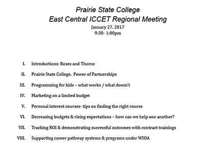 ICCET East Central Regional Meeting 2017 Agenda Prairie State College Matteson, Illinois (PDF)