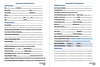 Heartland Community College Continuing Education Customized Training Intake Form (2017)